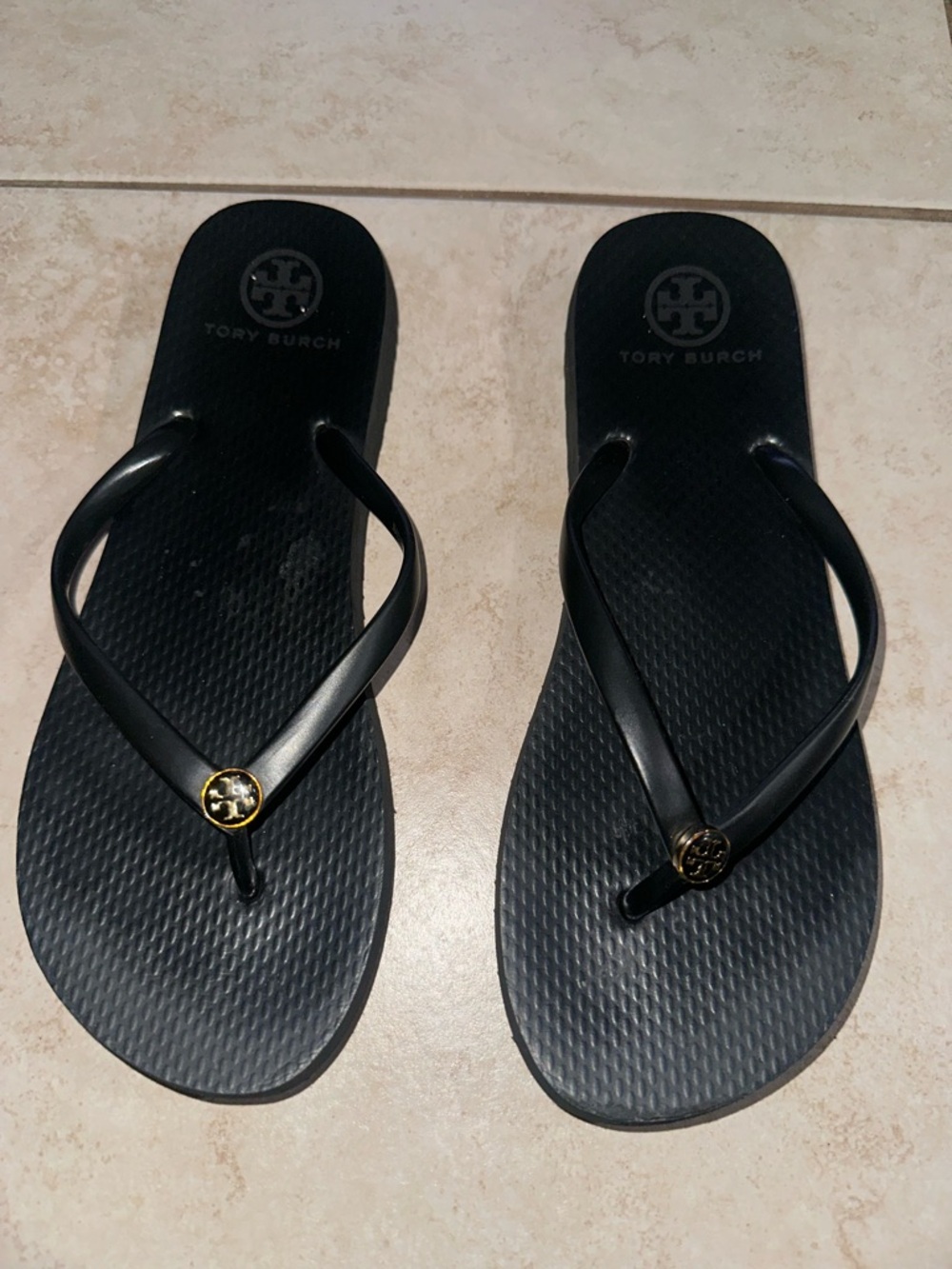 TORY BURCH Flip Flops 9 US Black Classic Summer Beach Sandals Rubber Thongs